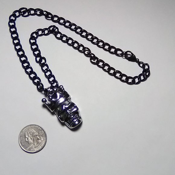 Gothic Silver-Plated Skull with Black Chain Choker/Necklace - Picture 5 of 10